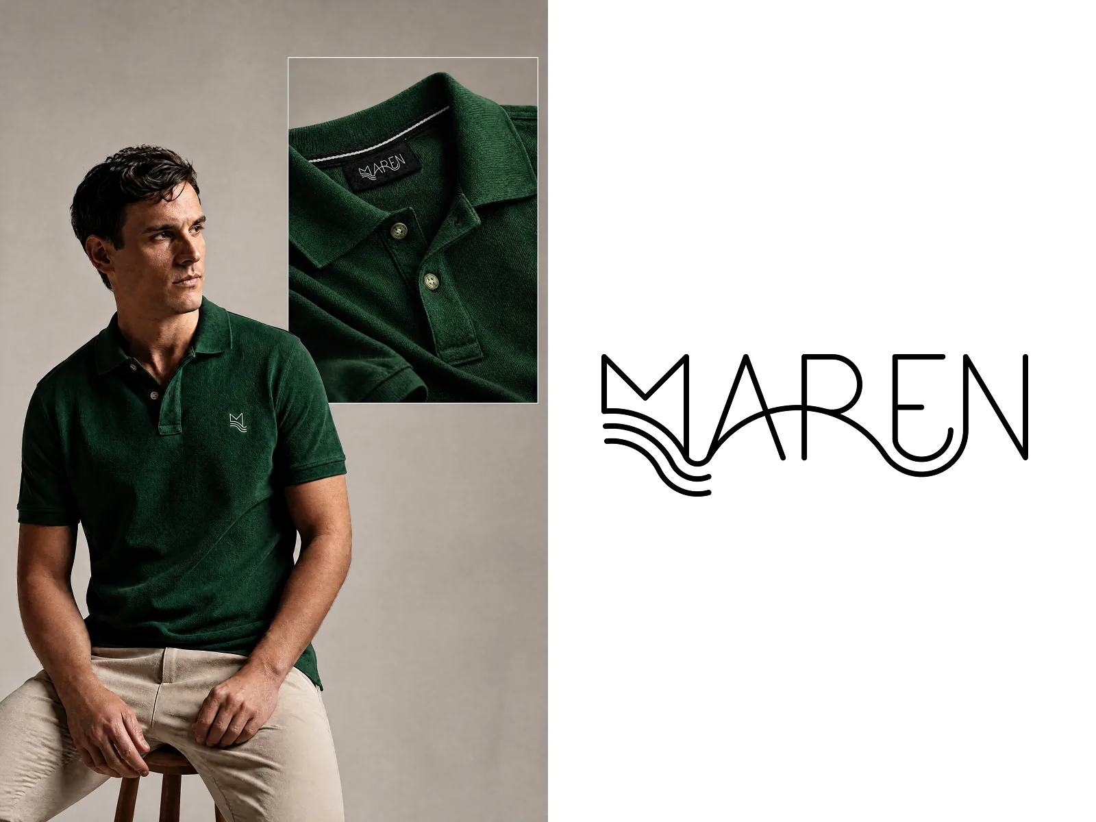 Maren — polo shirt and logo lockup